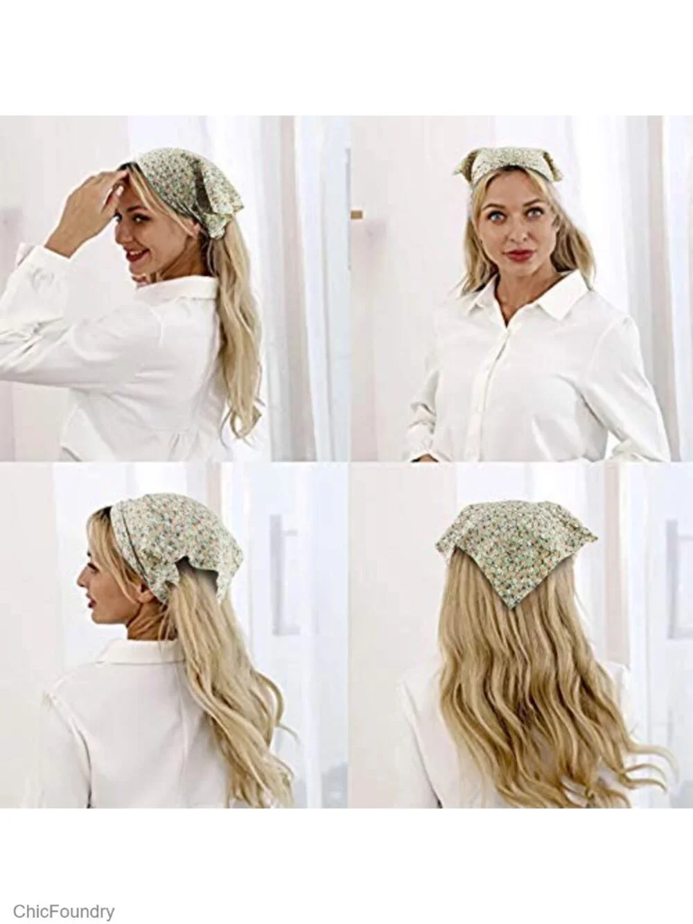 5pc Floral Chiffon Hair Scarf Headband Wrap Pre-tied Boho Bandana for Women